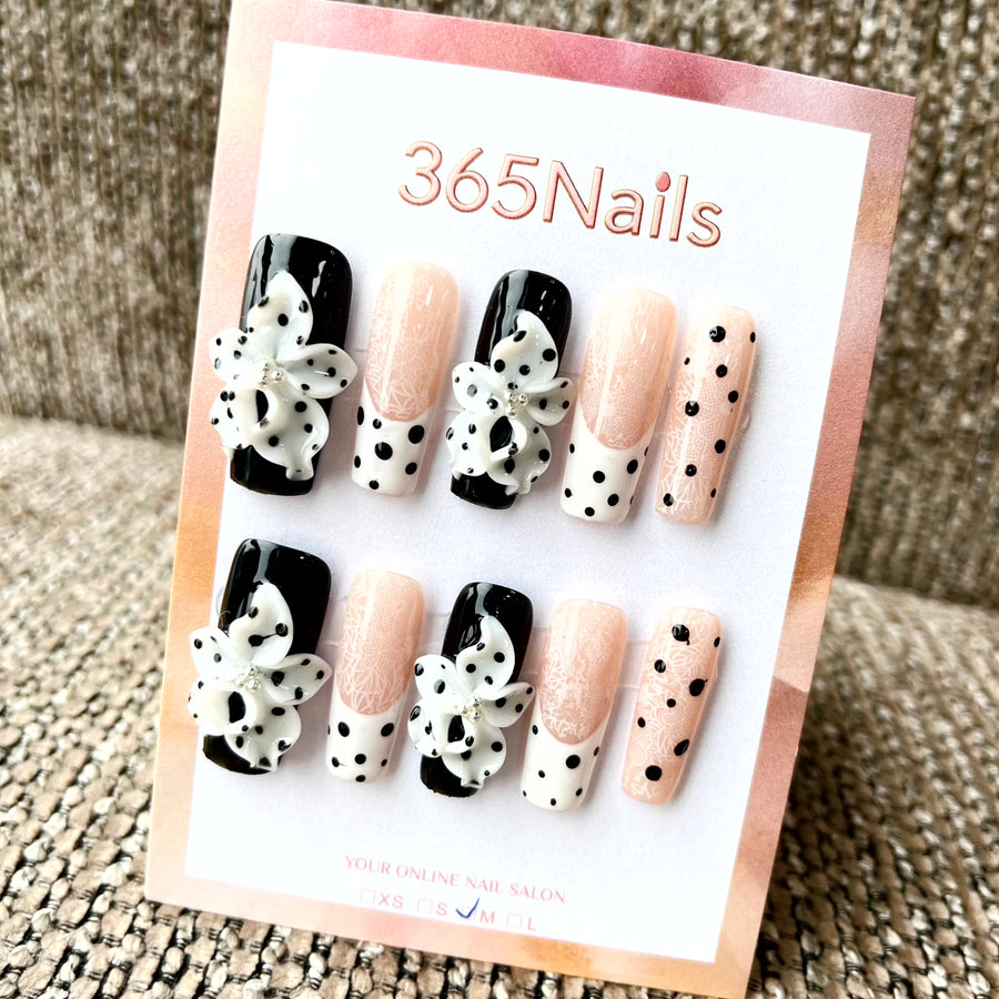 Chic Bloom: "Dalmatian Lily" – Long Coffin Press-on Nails