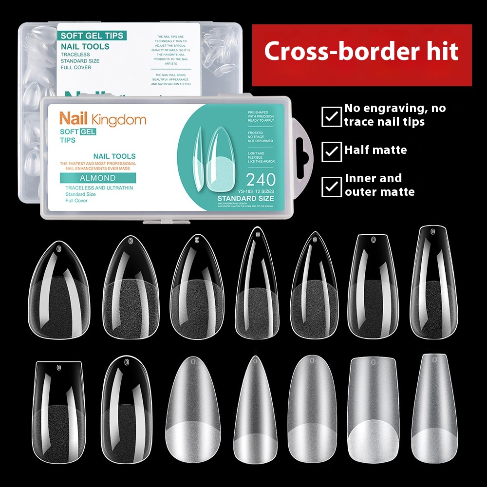 Nail Tips nail piece semi-matte 504 pieces boxed trapezoidal almond fake nail patch transparent and seamless nail art