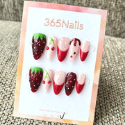 365nails: "Berry Melody" – 3D Strawberry & Chocolate Handmade Stiletto Nails