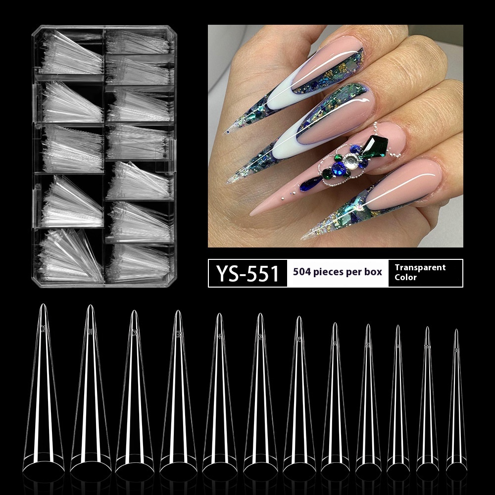 Nail Tips long-pointed semi-sticker nail piece,  triangular pointed transparent fake nail patch French pointed nail piece