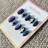 The Gilded Serpent: "Galaxy Python" – Aurora Purple-Blue Cat Eye & Silver Metallic Textured Handmade Press-On Nails