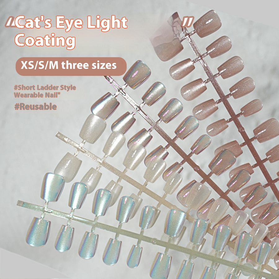 Unhas postiças tipo tips olho de gato prensadas com galvanização aurora (MOQ=3)