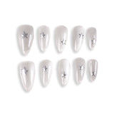 365Nails Moonlight Grey Almond with Silver StarsSold in packs of 5. Minimum order: 1 pack (5 pcs). Quantity = number of packs. Qty 1 = 5 pcs