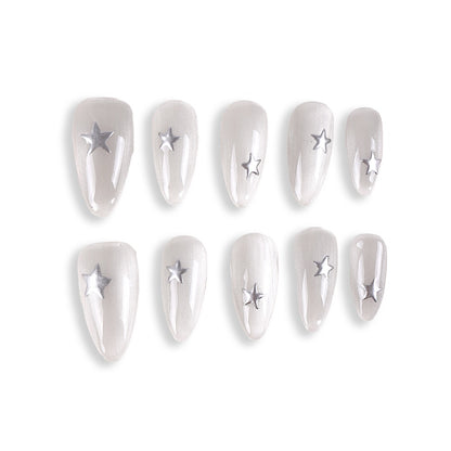 365Nails Moonlight Grey Almond with Silver Stars