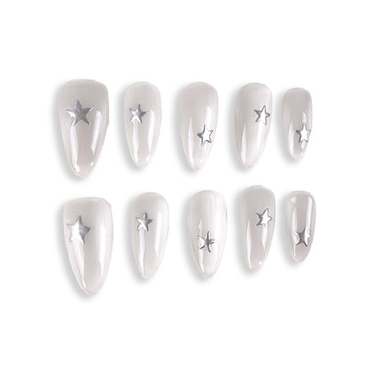 365Nails Moonlight Grey Almond with Silver Stars