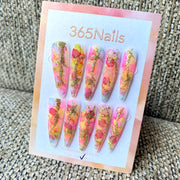 365nails: "Veine dorée aquarelle" – effet marbré lavis d'encre et bandes pailletées, fait main — ongles forme stiletto