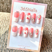 "Pink French Bow Crystal" - Wholesale Ultra-Soft Flexible Fit Handmade Nails (MOQ=100)