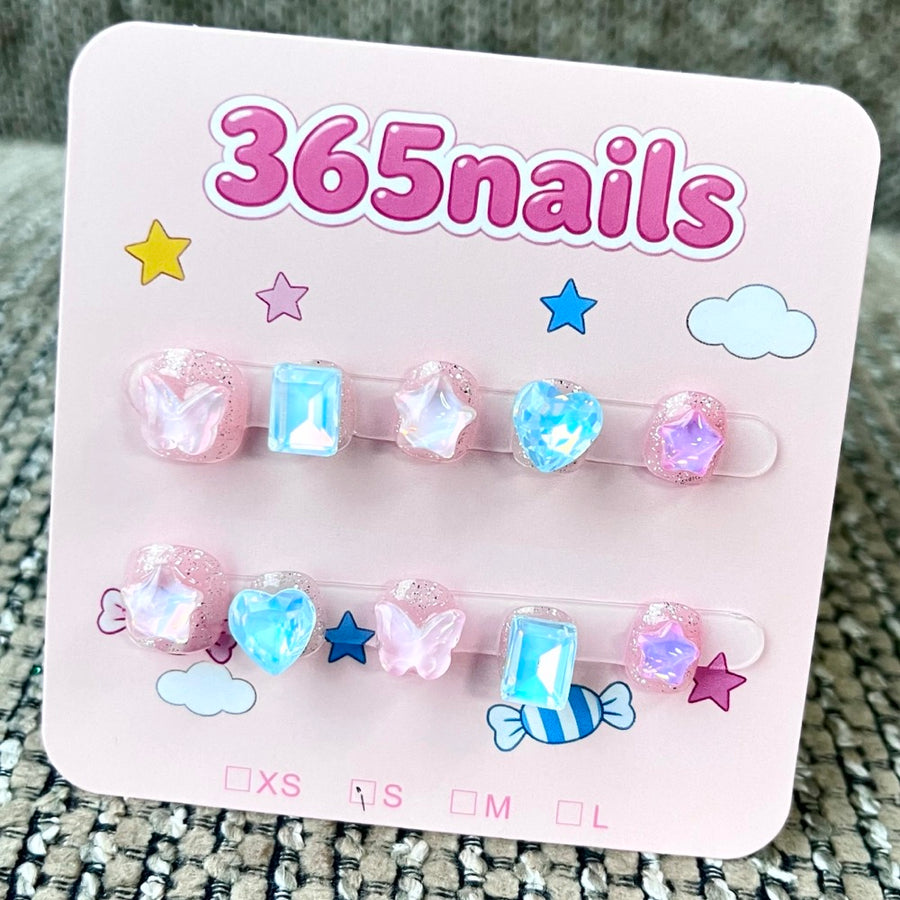 365nails: "파스텔 프리즘" – 3D 오로라 & 글리터 수제 숏 스퀘어형 네일