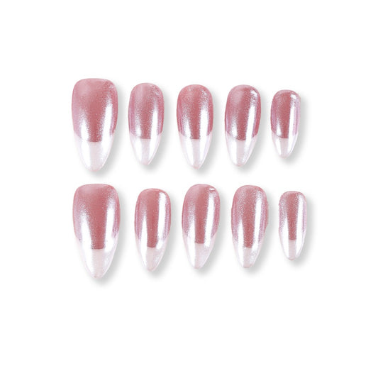 365nails rosy nude base with silver mirror french almond press-ons