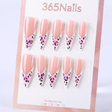 Sweet cool pink leopard V French long pointed press on nail