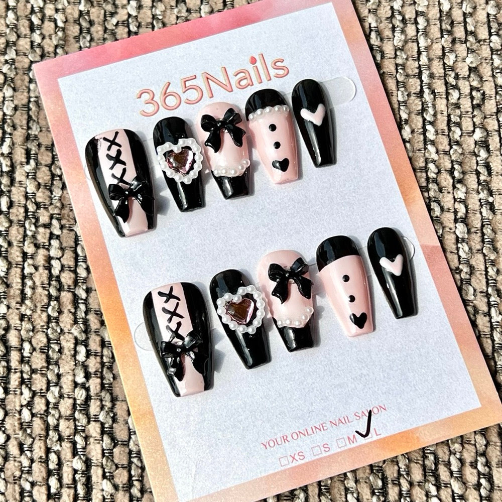 365nails：「哥德蘿莉塔心形」— 手工製 中長款 棺材形 穿戴甲