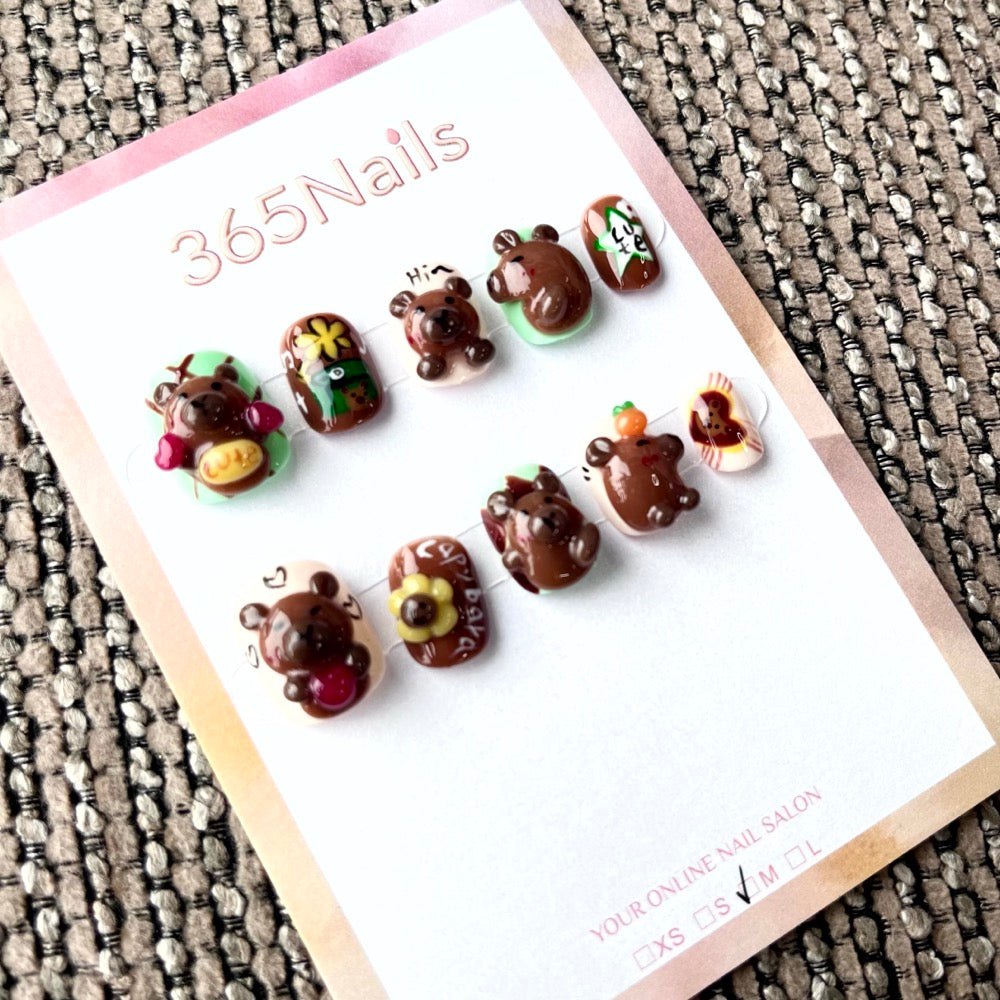 365nails: "Festive Friends" – 3D Cartoon Animal Short Square Nails