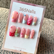 Coral Citrus Glow - Pink Orange Floral Press-On Nails