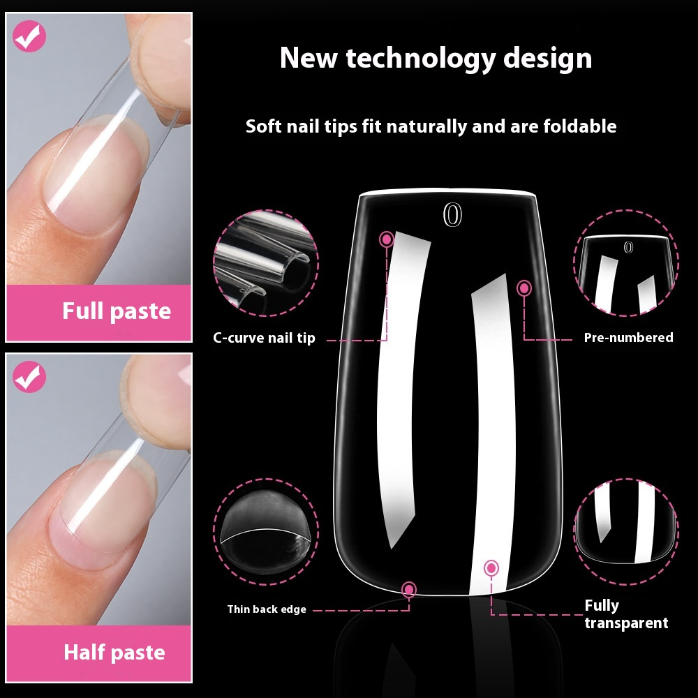 Nail Tips Full number of special nail pads for nail salons, transparent and seamless 150 pcs, boxed press on nails pads, almond trapezoidal fake nails.