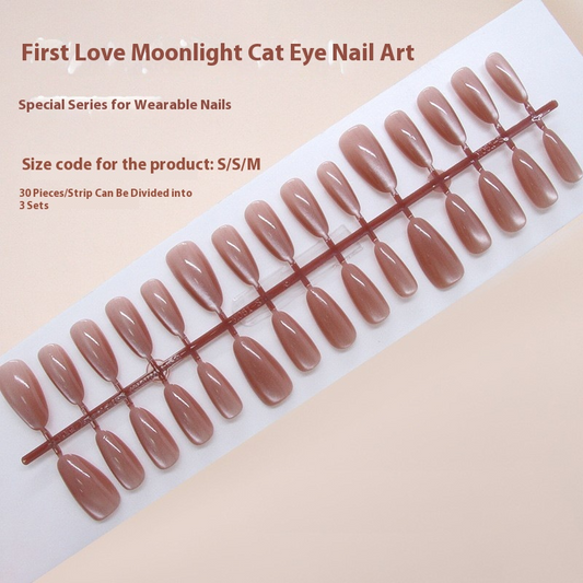 Nail Tips  prefabricated nail, simple red-brown cat eye, white atmosphere, , removable nail art pieces 30 pieces｜365nails