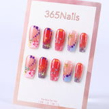 Coral Red Gradient Starfish Flower Shadow Medium Square Press on Nail