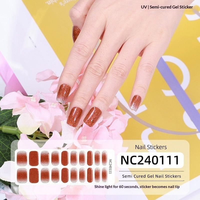 Semi-Cured Gel Nail Strips Sparkle Cat Eye Pearl Glossy Design (MOQ=3)