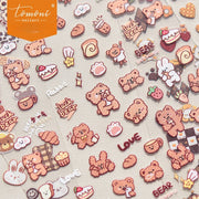 Chocolate Teddy Bear Nail Stickers – 5D Embossed Sweet Checkerboard Set