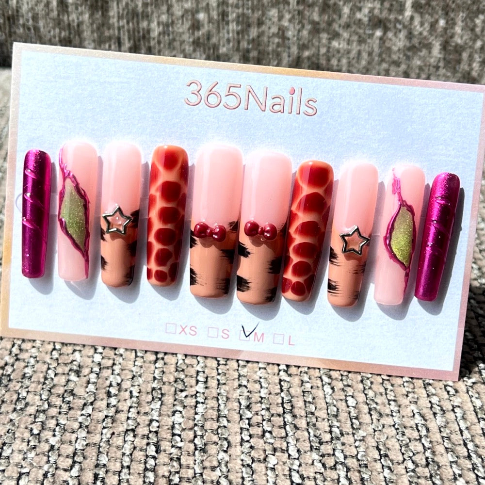 365nails: 추상 펑크 – 3D 텍스처 & 믹스 패턴 수제 코핀형 네일