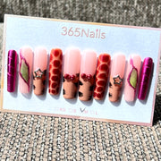 365nails: 추상 펑크 – 3D 텍스처 & 믹스 패턴 수제 코핀형 네일