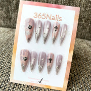 Blush Gothic: "Lace & Heart" – Long Stiletto Press-on Nails