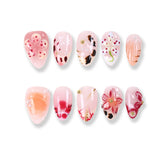 365Nails Spring Garden Press-On Nails in Nude Pink with Hand-Painted Florals and Gold Accents