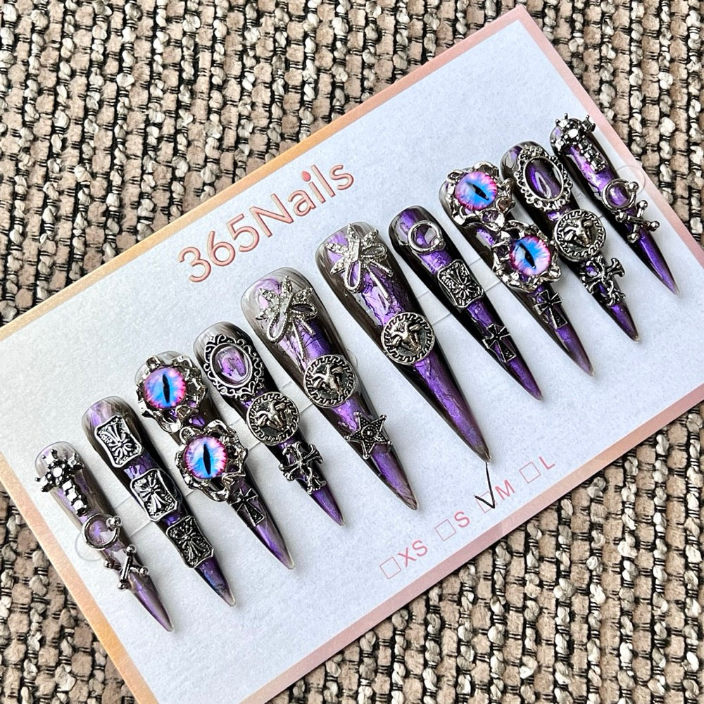 365nails: "고딕 데인티 핑크 리본" – 수제 프레스온 네일