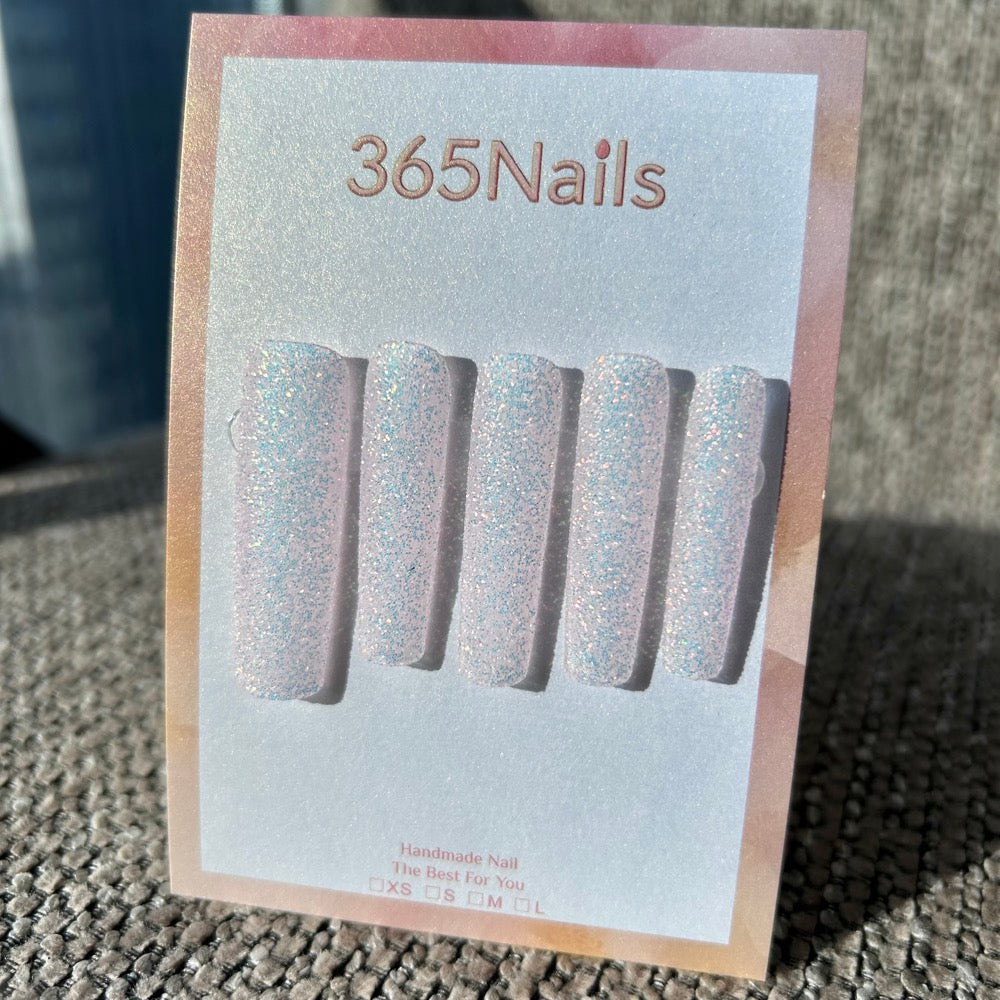 Falling Starlight Press On Nails White Blue Iridescent Shimmer Square| Starry Glitter · Sparkling Series