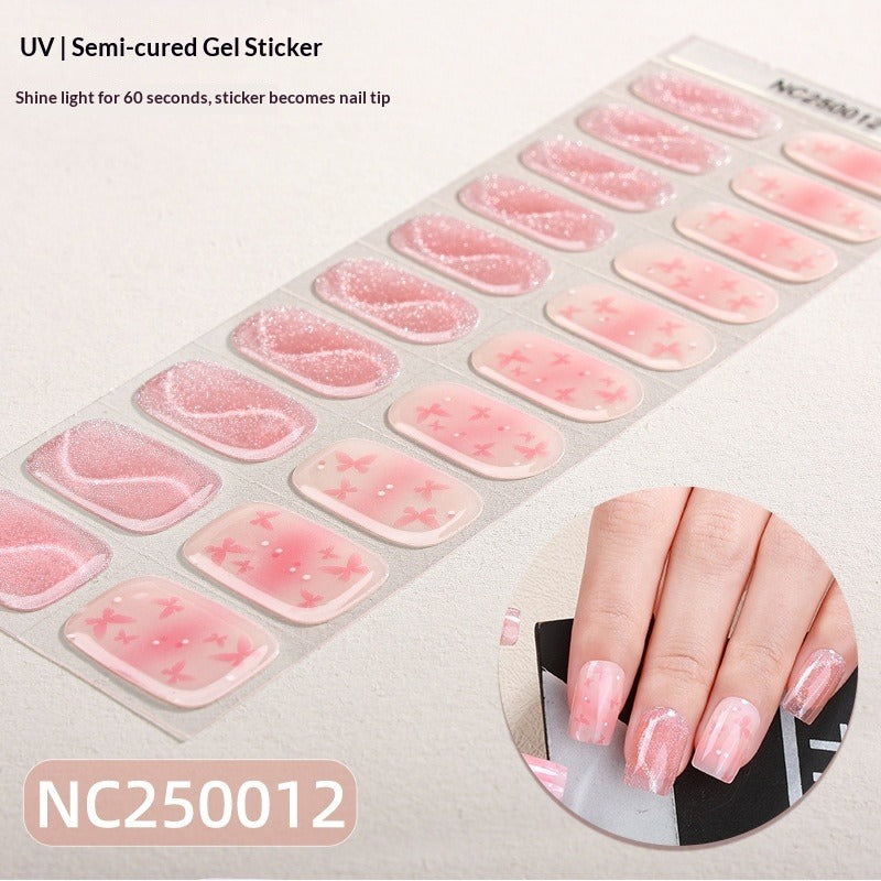 Semi-Cured Gel Nail Strips Sparkle Spotlight Cat Eye Glossy Design (MOQ=3)