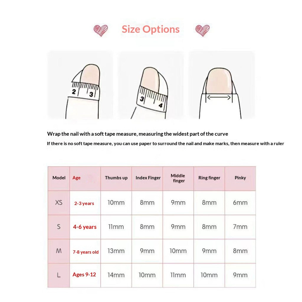 Red Glitter Crystal Cute Kids Press On Nails Set