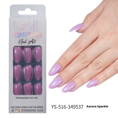 Press on nails Advanced Aurora Fine Flash Almond Short Nail Film Removable Fake Nail Prefabricated Solid Color  Nail Art Wholesale
