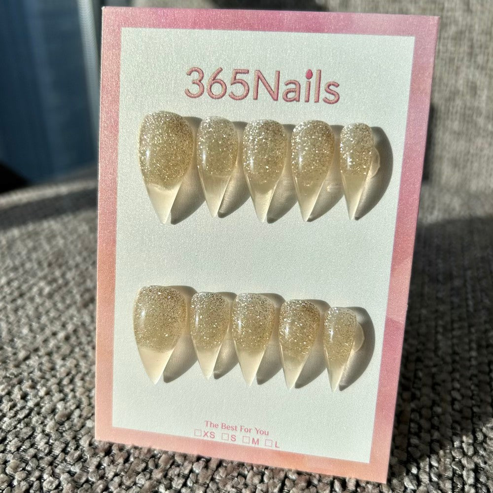 香檳亮粉 龍爪尖形 金色漸層 高級手工製 穿戴甲