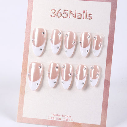 365Nails Nude Pink Asymmetric French Almond with Rhinestones Press-Ons
