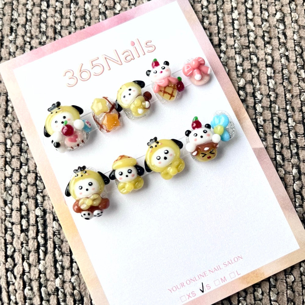 365nails: "Pudding's Party" – 3D Cartoon Character Handmade Short Square Nails