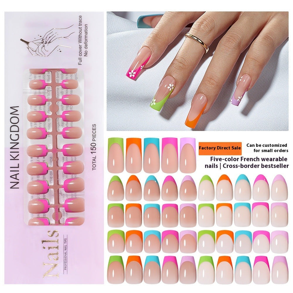 Nail Tips French press on nails  explosion five-color rectangular versatile removable patch manicure 150 pieces fake nail piece