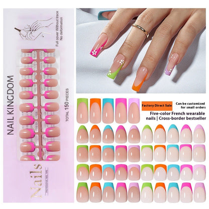 Nail Tips French press on nails  explosion five-color rectangular versatile removable patch manicure 150 pieces fake nail piece