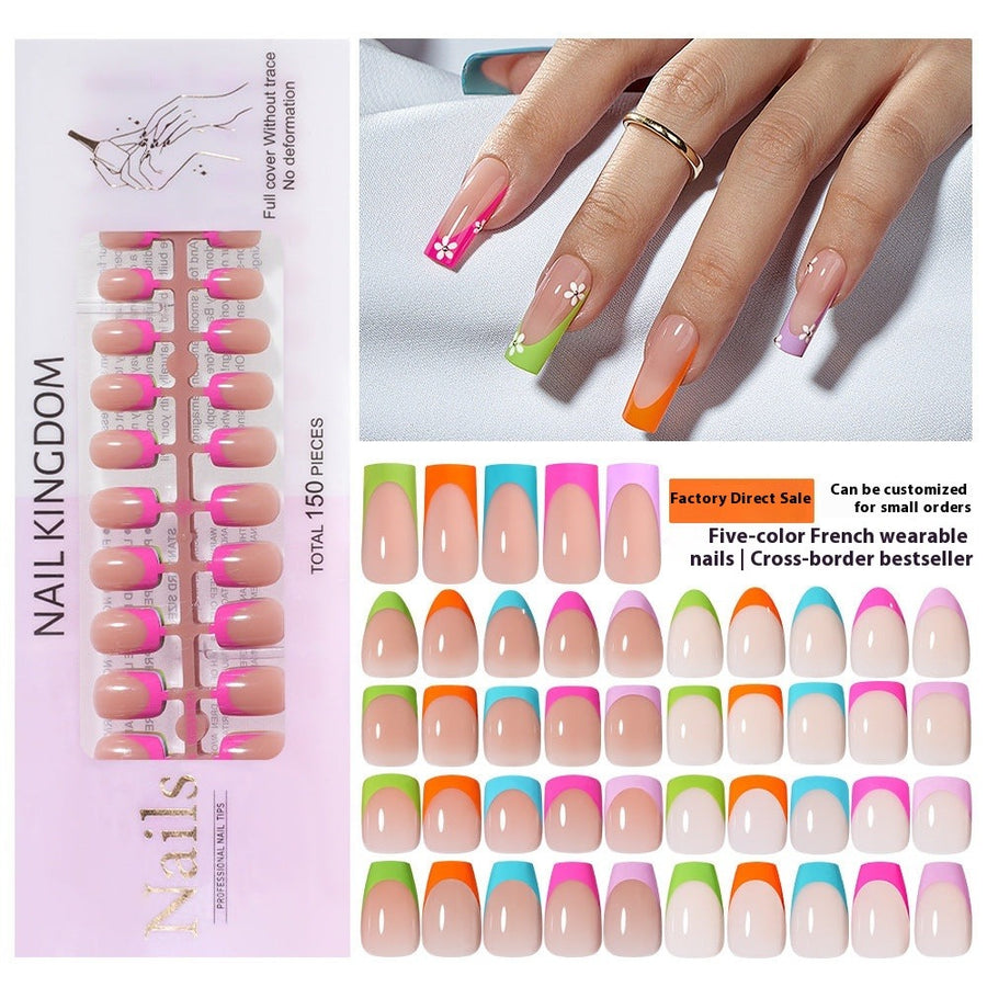French Press-On Nail Tips, Five-Color Rectangular Removable Manicure Set, 150-Piece Fake Nails (MOQ=3)