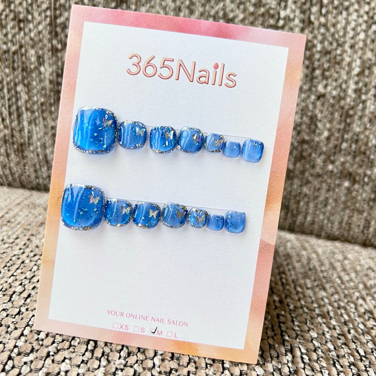 365nails: 水感藍與蝶舞 – 手工製足部穿戴甲