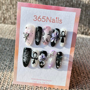 365nails: 고딕 앵크 잠자리 – 수제 미디엄 아몬드형 프레스온 네일