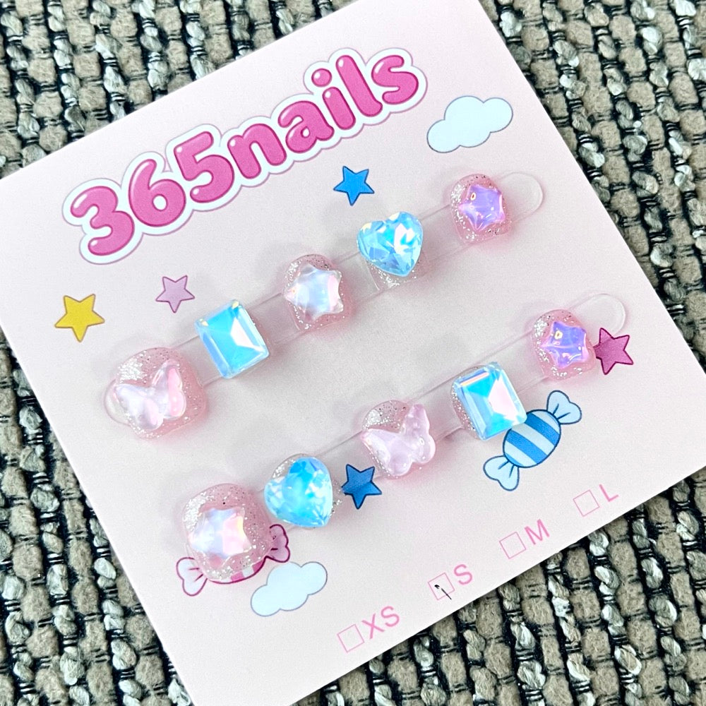365nails: "Pastel Prism" – 3D Iridescent & Glitter Handmade Short Square Nails