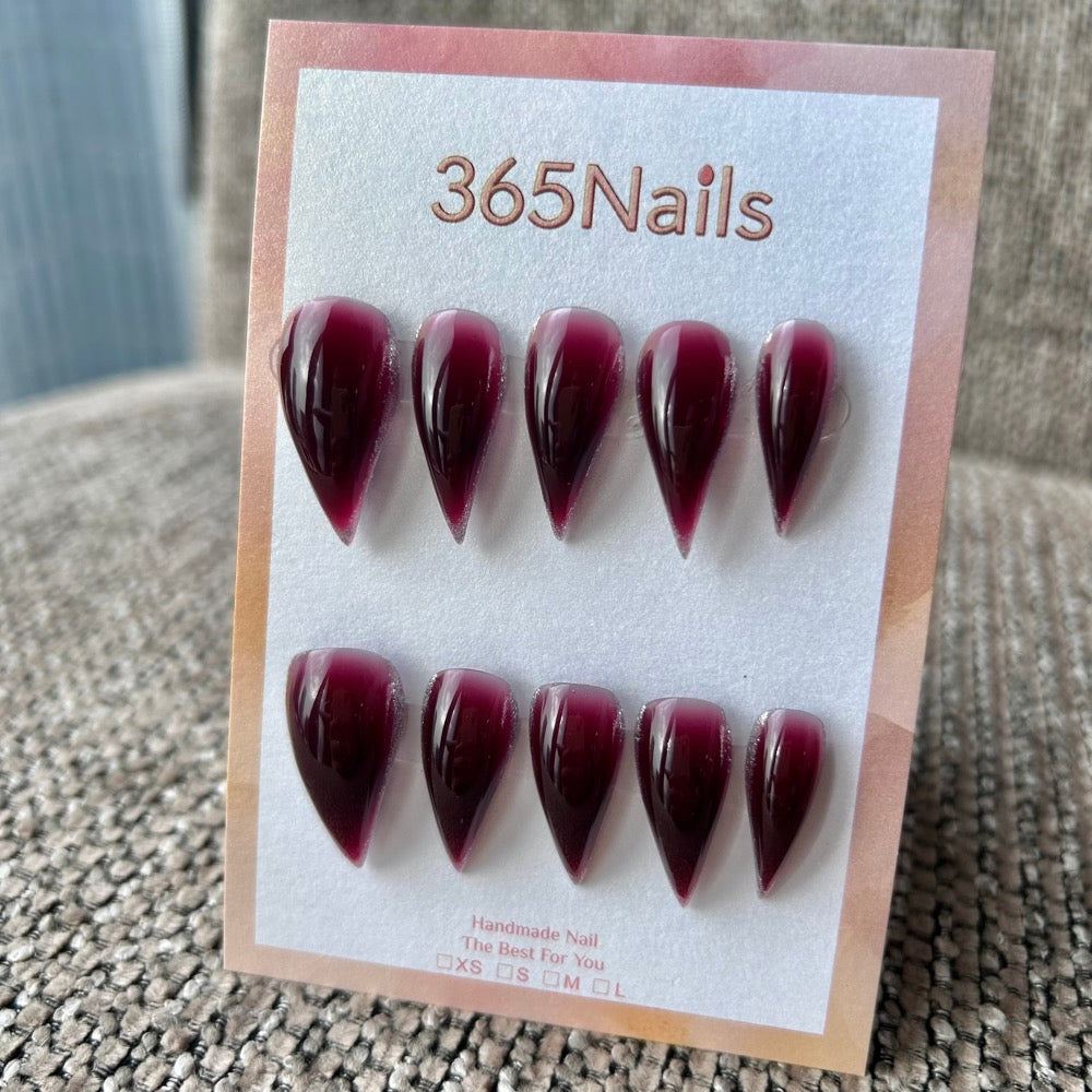 Black Cherry Wine Dragon Claw Stiletto Press On Nails｜Sheer Deep Wine Red Jelly｜365Nails Premium Handmade Dragon Series