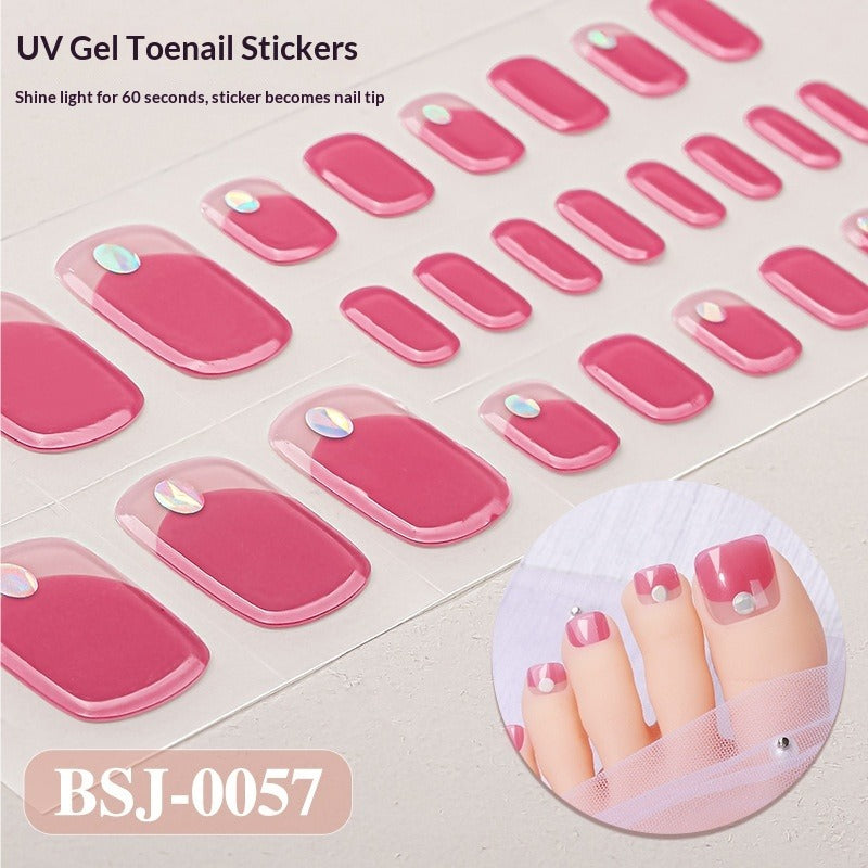 Semi-Cured Gel Nail Strips Gradient French Sheer Glitter Toe Design (MOQ=3)