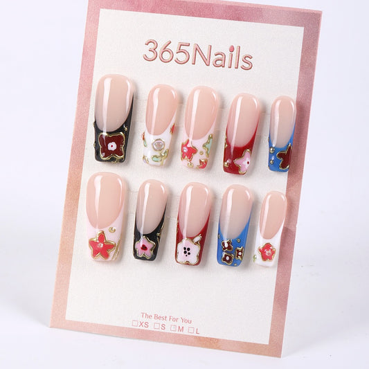 365nails nude base color-block candy florals square press-ons