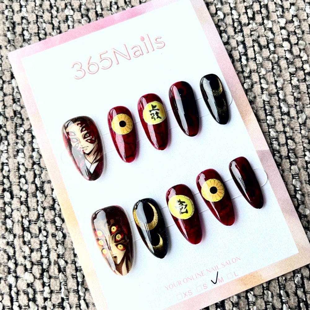 365nails: "Demon Slayer Kokushibo" – Handmade Short Almond Press-On Nails