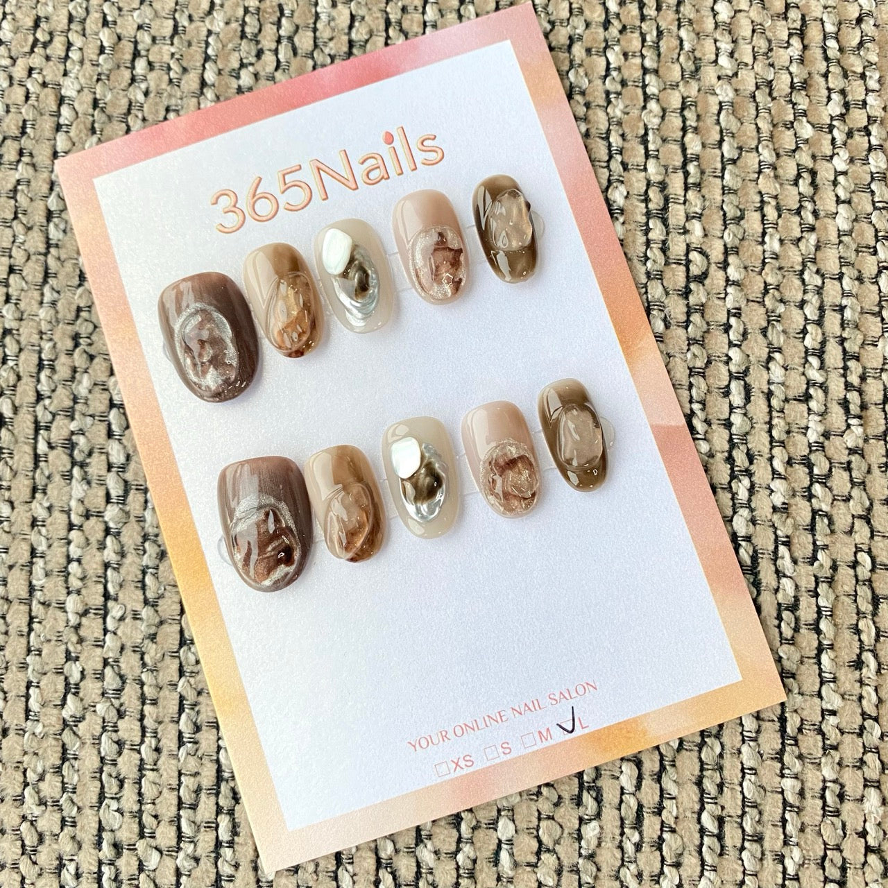 365nails: "Chocolate Marble 3D Texture Shell" – handmade press-on nail