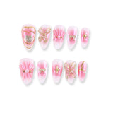 Pink Pearl Press-On Nails with Heart and Bow 3D Decorations