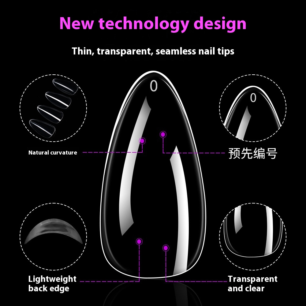 Nail Tips press on nails pads 96 pieces seamless ultra-thin almond fake nail patches removable fully transparent matte extended manicure