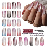 Nail Tips Gradual change cat eye press on nails, wearable fake nail removable sub-code bar prefabricated cat eye press on nails piece