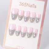 365Nails Pink Pearl French Press-On Nails V-Tip Full Rhinestones Date Party Set