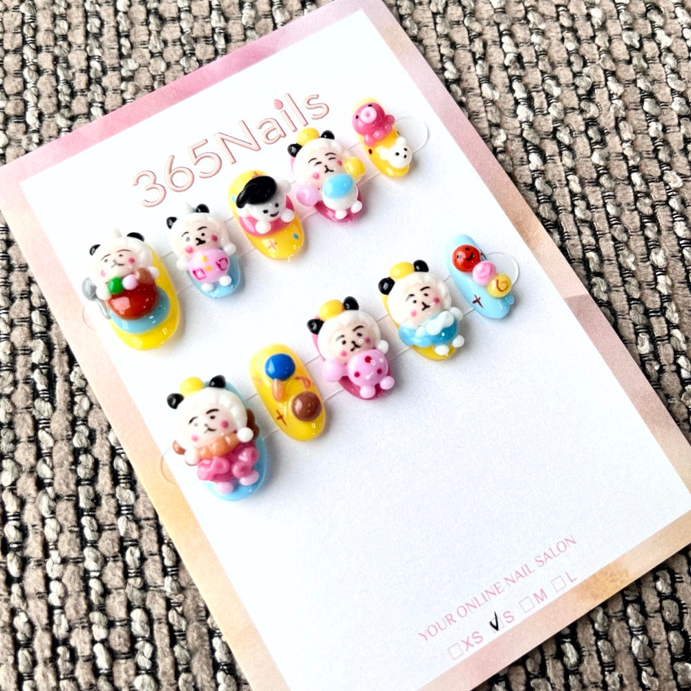 365nails: "Circus Pals" – 3D Cartoon Character Short Square Nails